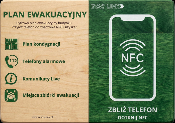 Tablica EvacLink — Plan Ewakuacyjny z tagiem NFC